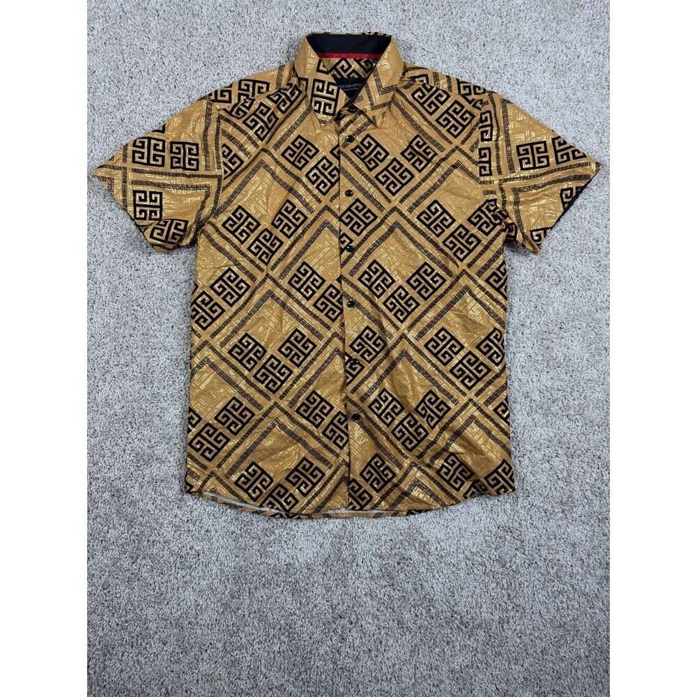 American Breed Gold Black Greek Key Button Shirt Men's M 100% Modal Luxe